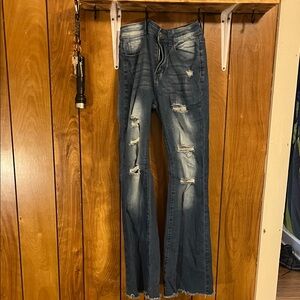 SHEIN Men's Distressed Bootcut Jeans - Dark Blue